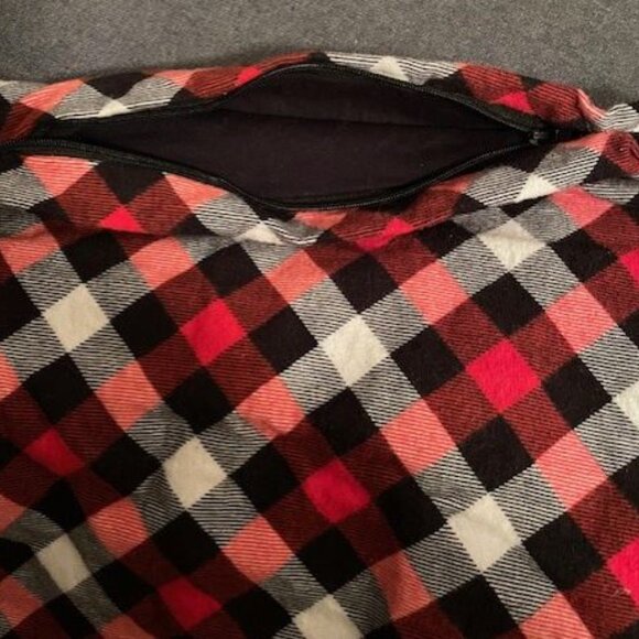 HANDMADE Red Plaid Flannel Infinity Scarf with hidden zip pocket - Picture 5 of 5